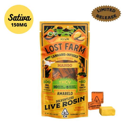 Kiva Lost Farm 10mg : 5mg THCV Mango Chews Infused with Amarelo Strain