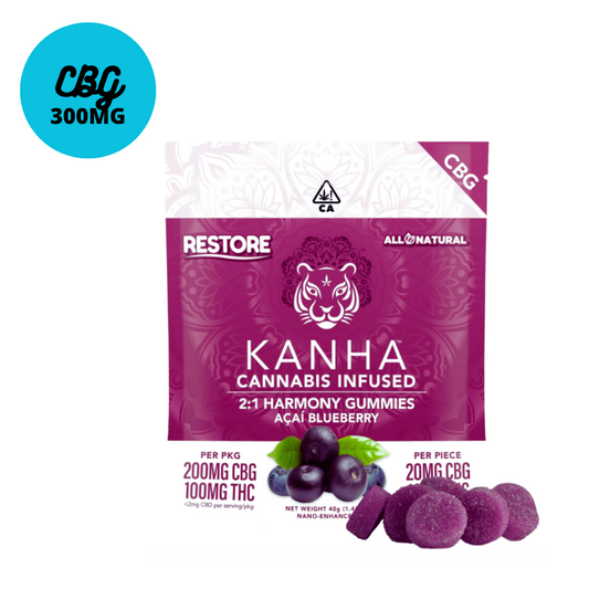 Kanha Restore Harmony 2:1 CBG: THC Acai Blueberry Gummies