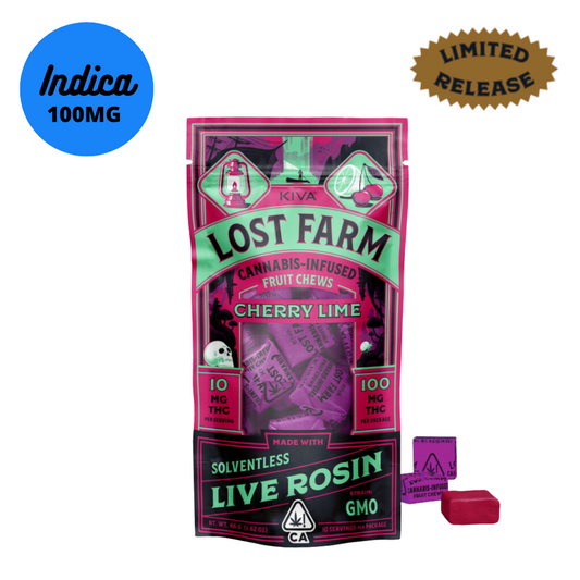 Kiva Lost Farm Solventless Live Rosin Cherry Lime Chews Infused with GMO Strain