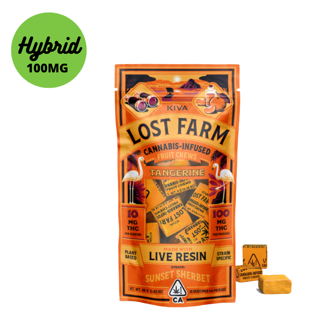 Kiva Lost Farm Tangerine Chews Infused with Sunshine Sherbet Strain