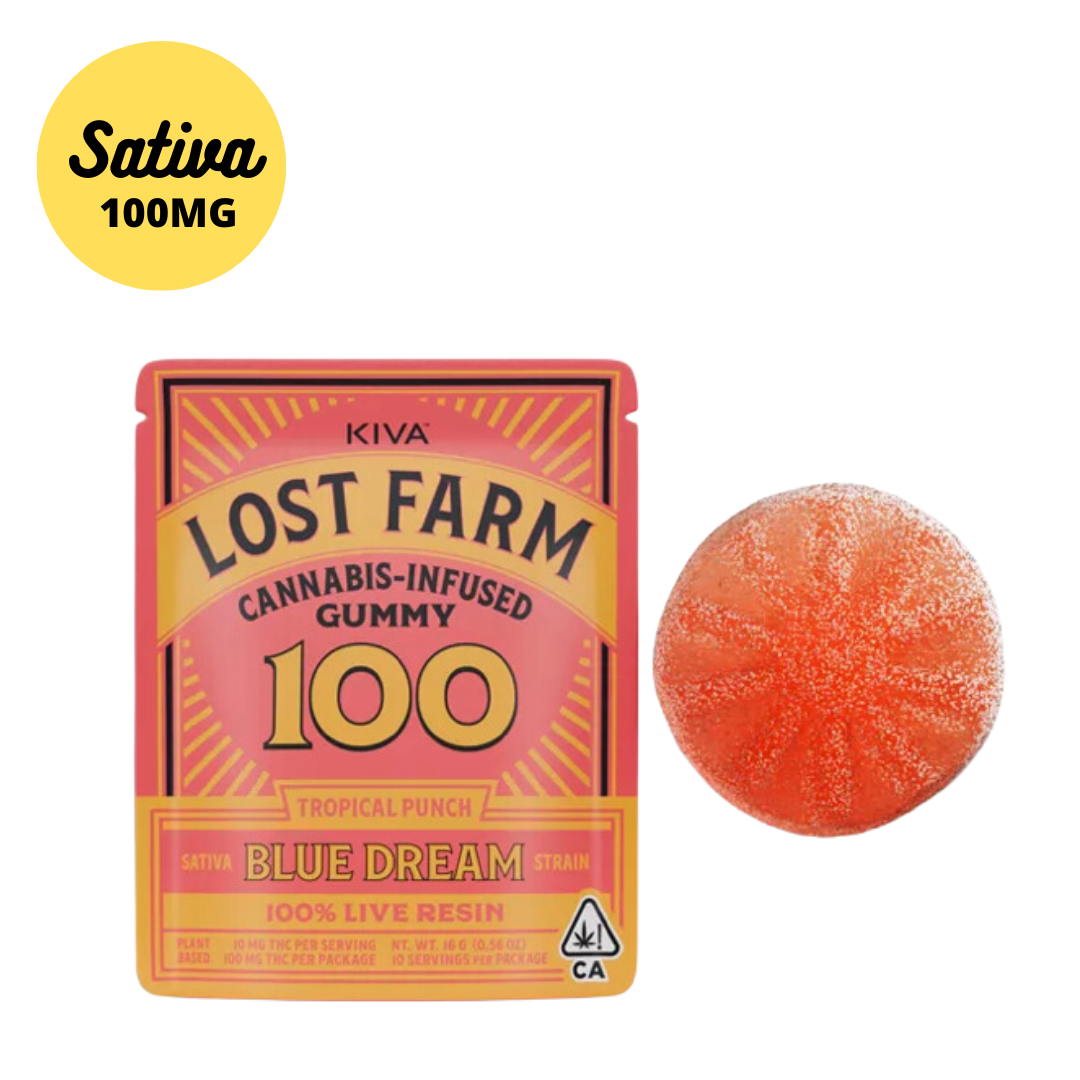 Kiva Lost Farm Tropical Punch Live Resin 100MG Single Gummy